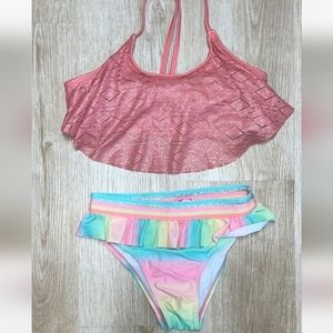 Betsey Johnson Girls swimsuit bottom multi color UPF 50+ & Cat + Jack swim top